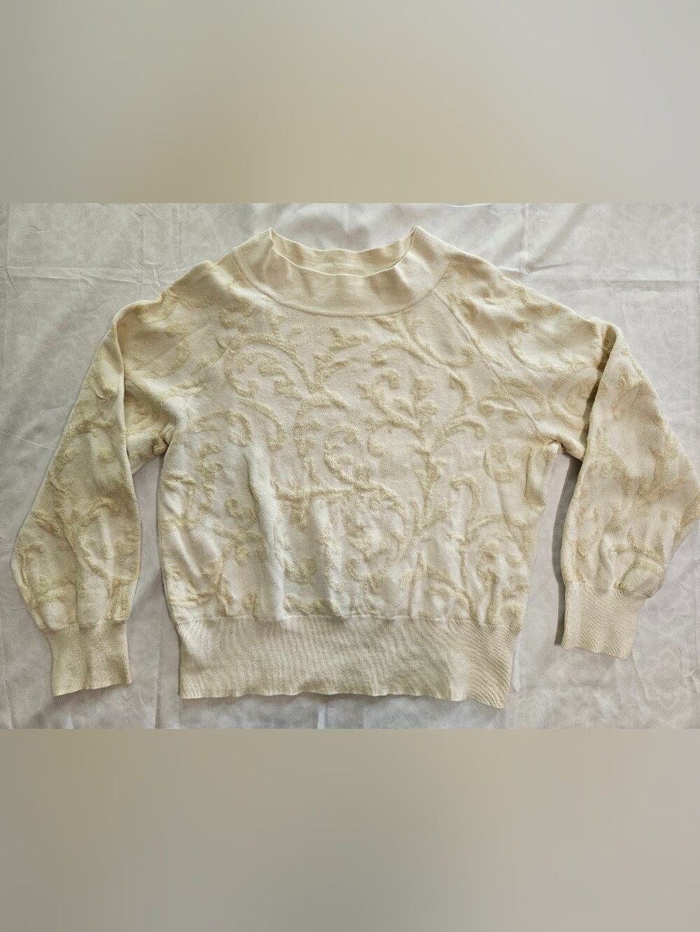 Anthropologie Womens XL Nina Velvet Textured Pullover Sweater Cream Ivory